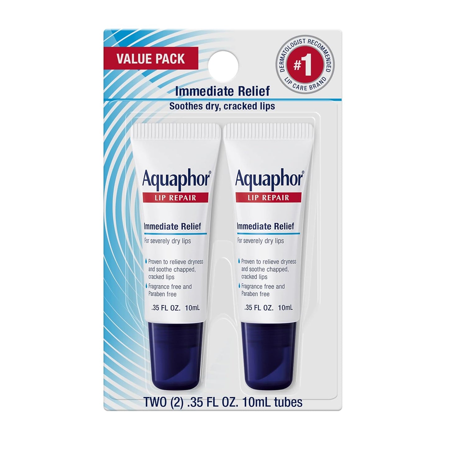 Aquaphor Lip Repair Tubes, Lip Ointment for Chapped Lips, Moisturizing Lip Balm, 0.35 ounce tubes