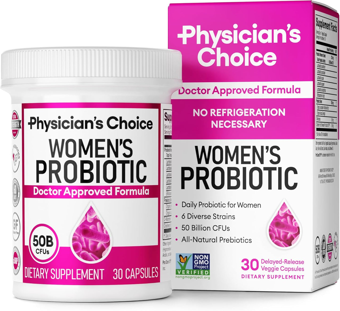 Physician's Choice Probiotics for Women - PH Balance, Digestive, UT, & Feminine Health - 50 Billion CFU - 6 Unique Strains for Women - Organic Prebiotics, Cranberry Extract+ - Women Probiotic