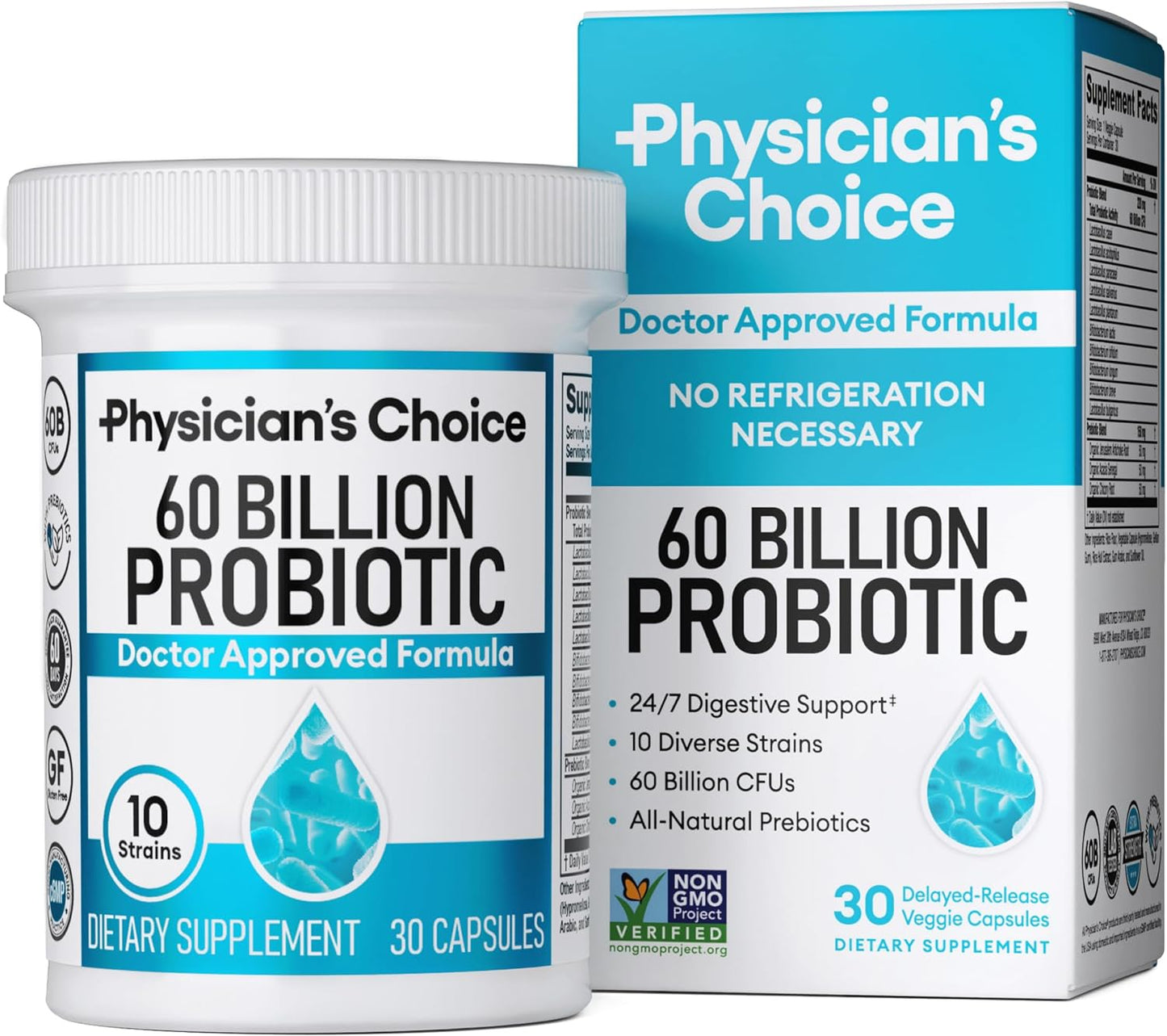 Physician's CHOICE Probiotics 60 Billion CFU - 10 Strains + Organic Prebiotics - Immune, Digestive & Gut Health - Supports Occasional Constipation, Diarrhea, Gas & Bloating - for Women & Men