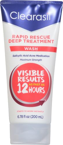 Clearasil Rapid Rescue Deep Treatment Acne Face Wash, Maximum Strenght with 2% Salicylic Acid Acne Medication, Acne Facial Cleanser, 6.78 fl oz