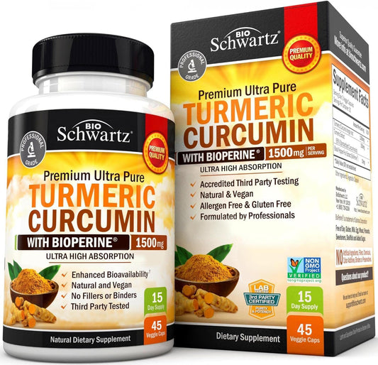 Turmeric Curcumin with Black Pepper Extract 1500mg - High Absorption Ultra Potent Turmeric Supplement with 95% Curcuminoids and BioPerine - Non GMO Turmeric Capsules for Joint Support