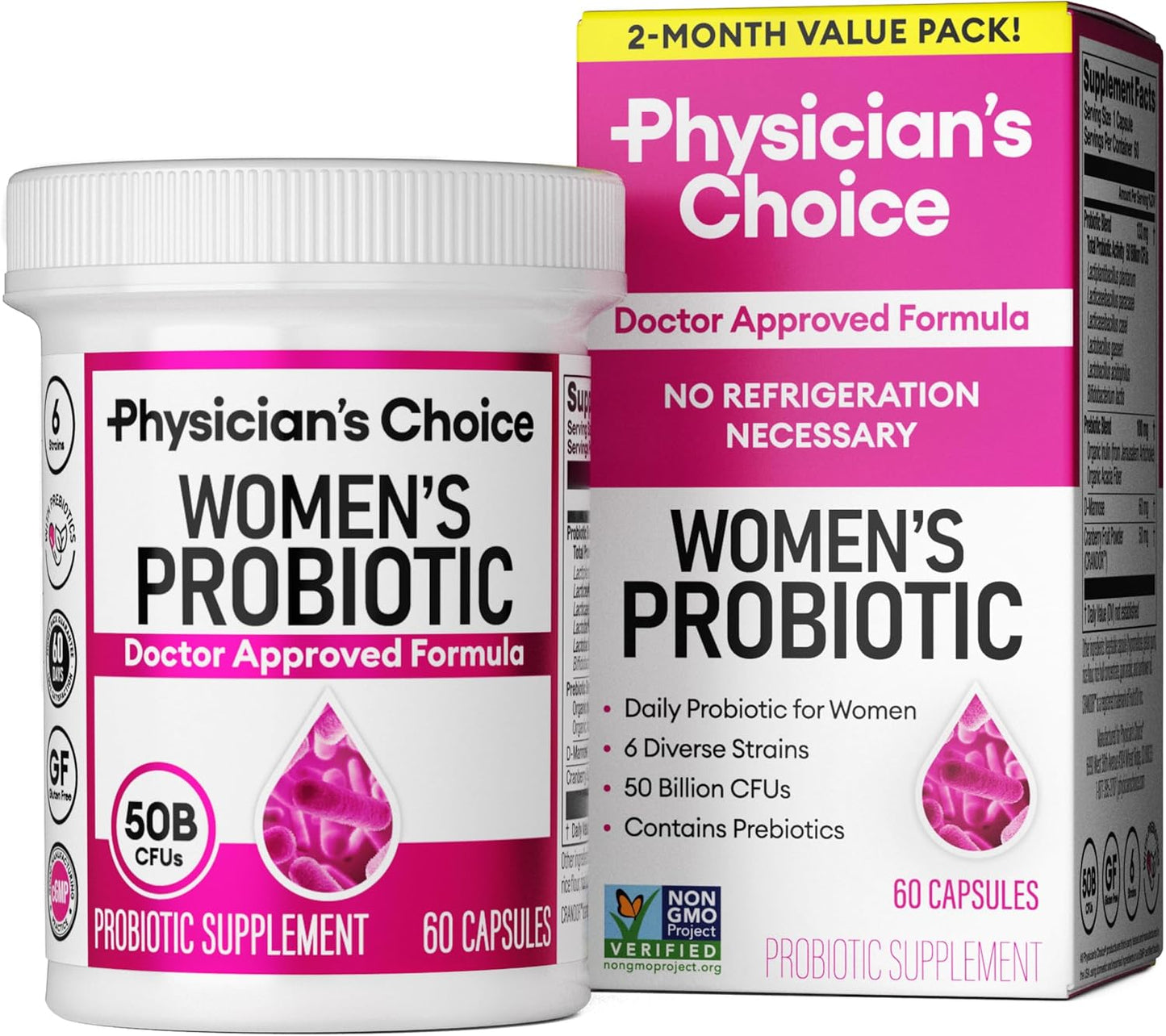 Physician's Choice Probiotics for Women - PH Balance, Digestive, UT, & Feminine Health - 50 Billion CFU - 6 Unique Strains for Women - Organic Prebiotics, Cranberry Extract+ - Women Probiotic