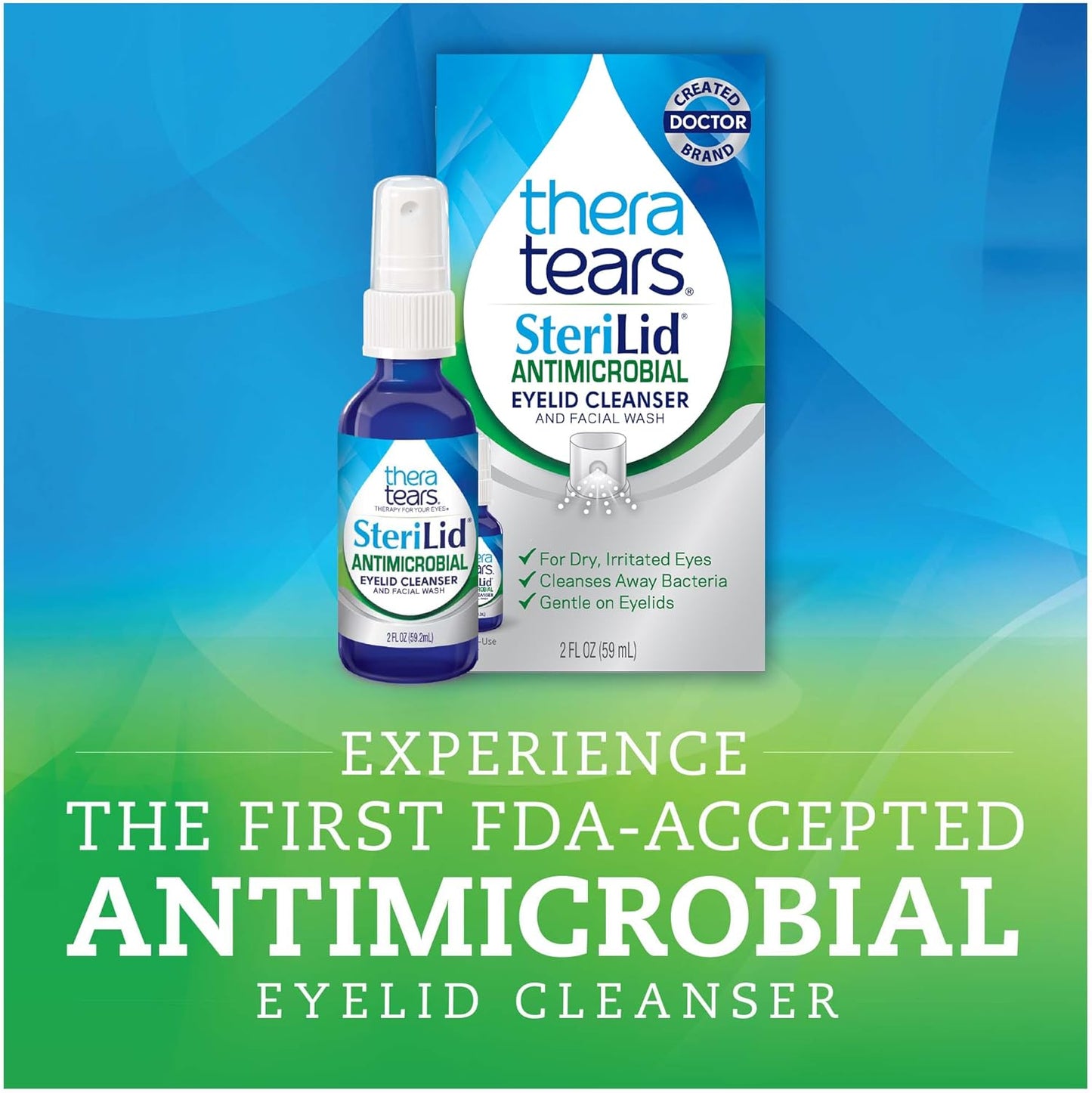 TheraTears SteriLid Antimicrobial Eyelid Cleanser and Face Wash, for irritated eyes, 2 fl oz Spray