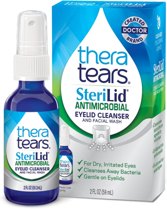 TheraTears SteriLid Antimicrobial Eyelid Cleanser and Face Wash, for irritated eyes, 2 fl oz Spray