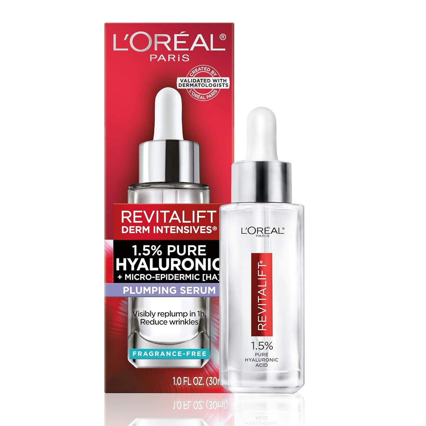 L'Oreal Paris Revitalift 1.5% Pure Hyaluronic Acid Face Serum, Hydrate & Reduce Wrinkles, Fragrance Free