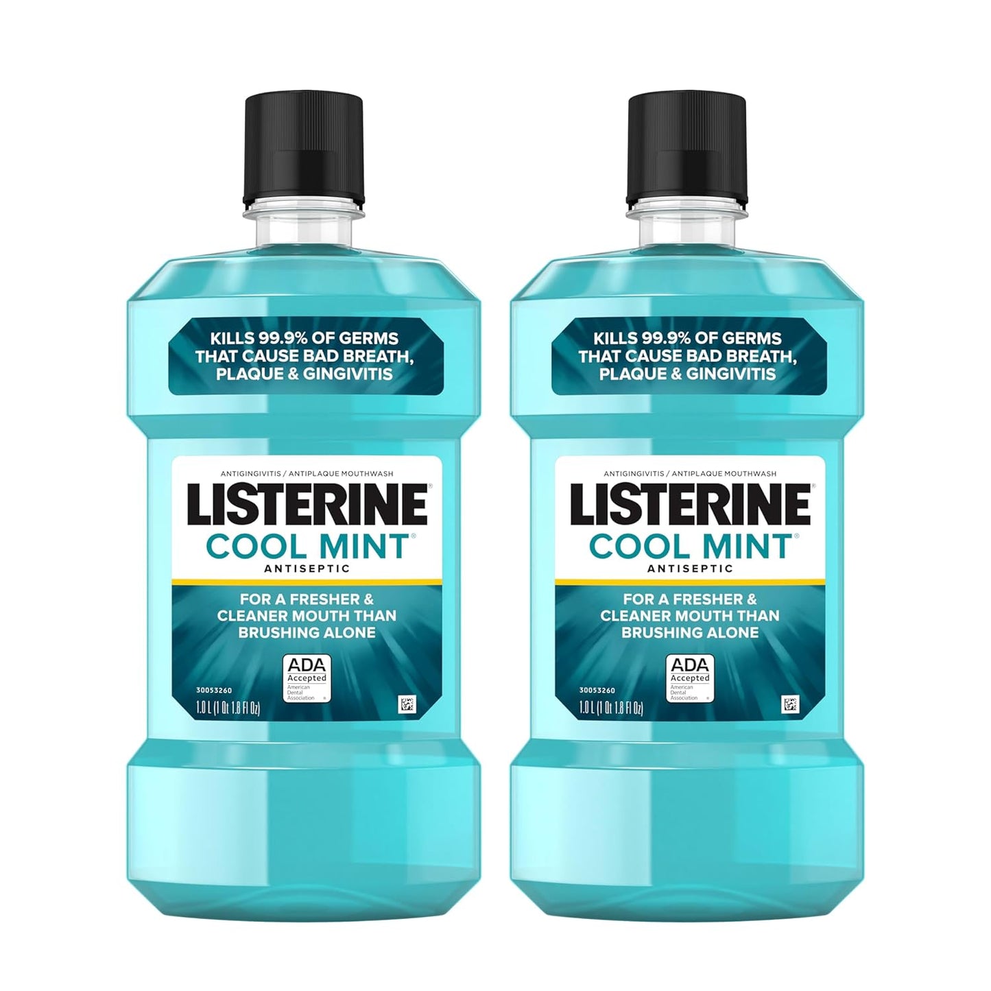 Listerine Mouthwash, Antiseptic, Antibacterial, Bad Breath Treatment, Plaque & Gingivitis Protection, Gum Disease Treatment, Mouth Wash for Adults; Cool Mint Flavor, 1 L