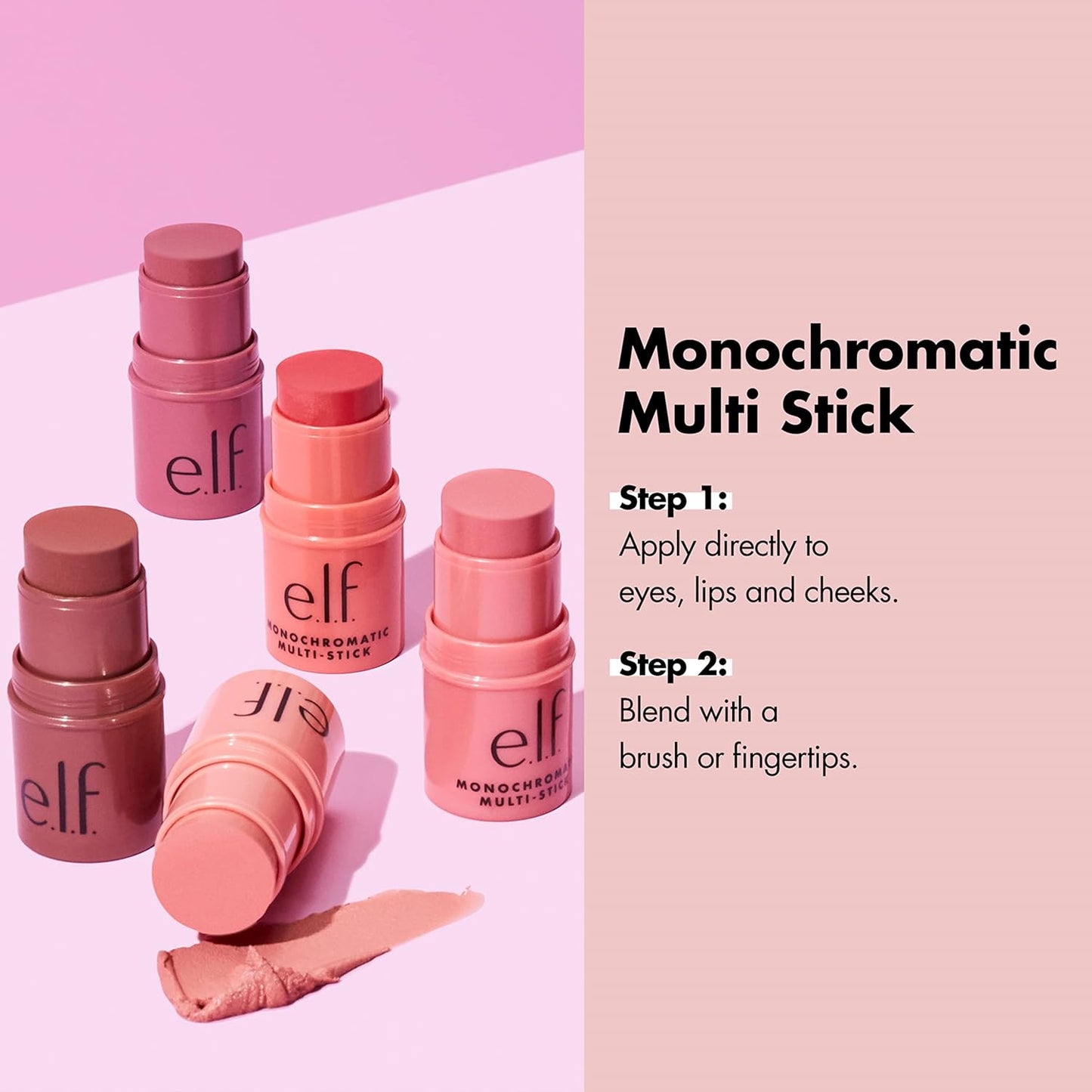 e.l.f. Monochromatic Multi Stick, Luxuriously Creamy & Blendable Color, For Eyes, Lips & Cheeks, Dazzling Peony, 0.17 Oz