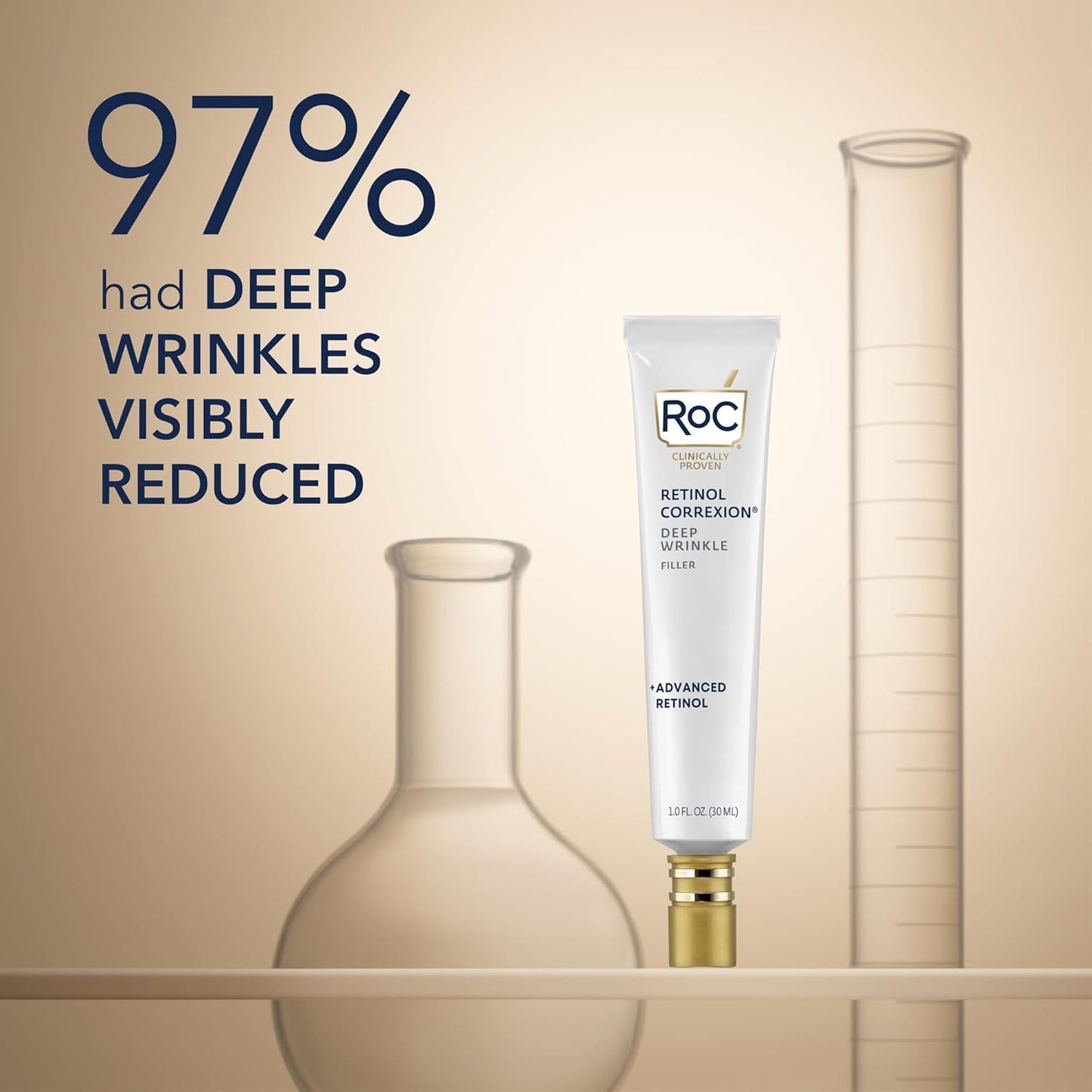 RoC Retinol Correxion Deep Wrinkle Facial Filler with Hyaluronic Acid & Retinol, Skin Care Stocking Stuffers for Men & Women, 1 Fl Oz (Packaging May Vary)