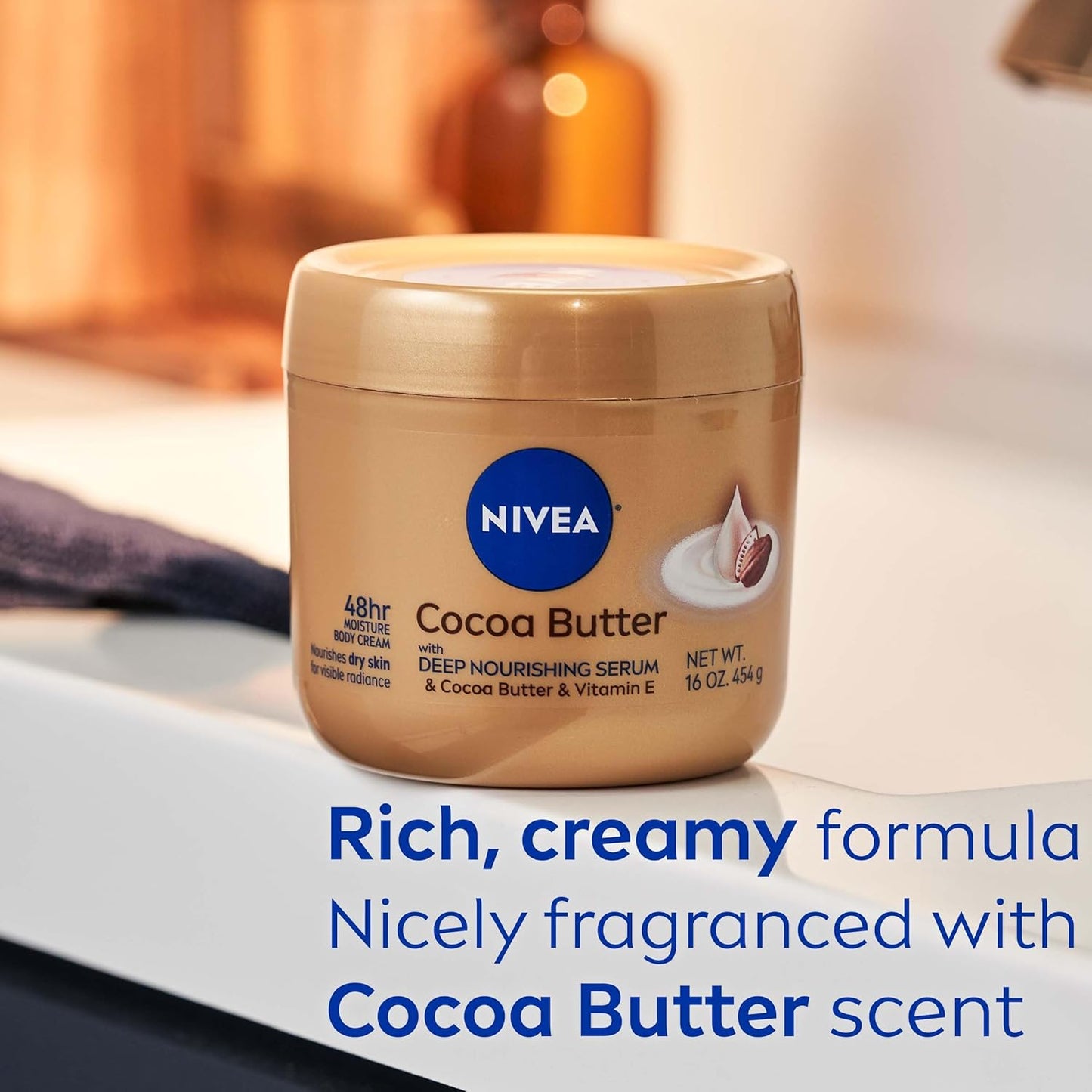 NIVEA Cocoa Butter Body Cream with Deep Nourishing Serum, 16 Ounce