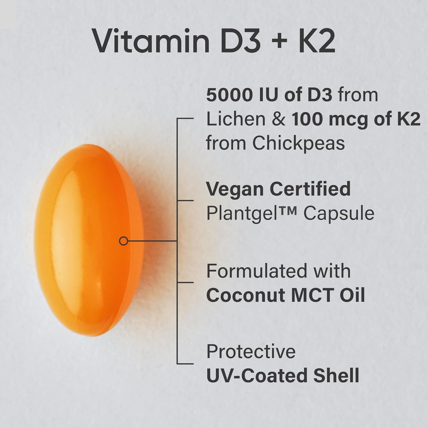 Sports Research Vitamin D3 K2 with Coconut Oil | Plant Based Vitamin K2 MK7 + Vegan D3 5000iu | Vegan Certified, Soy & Gluten Free