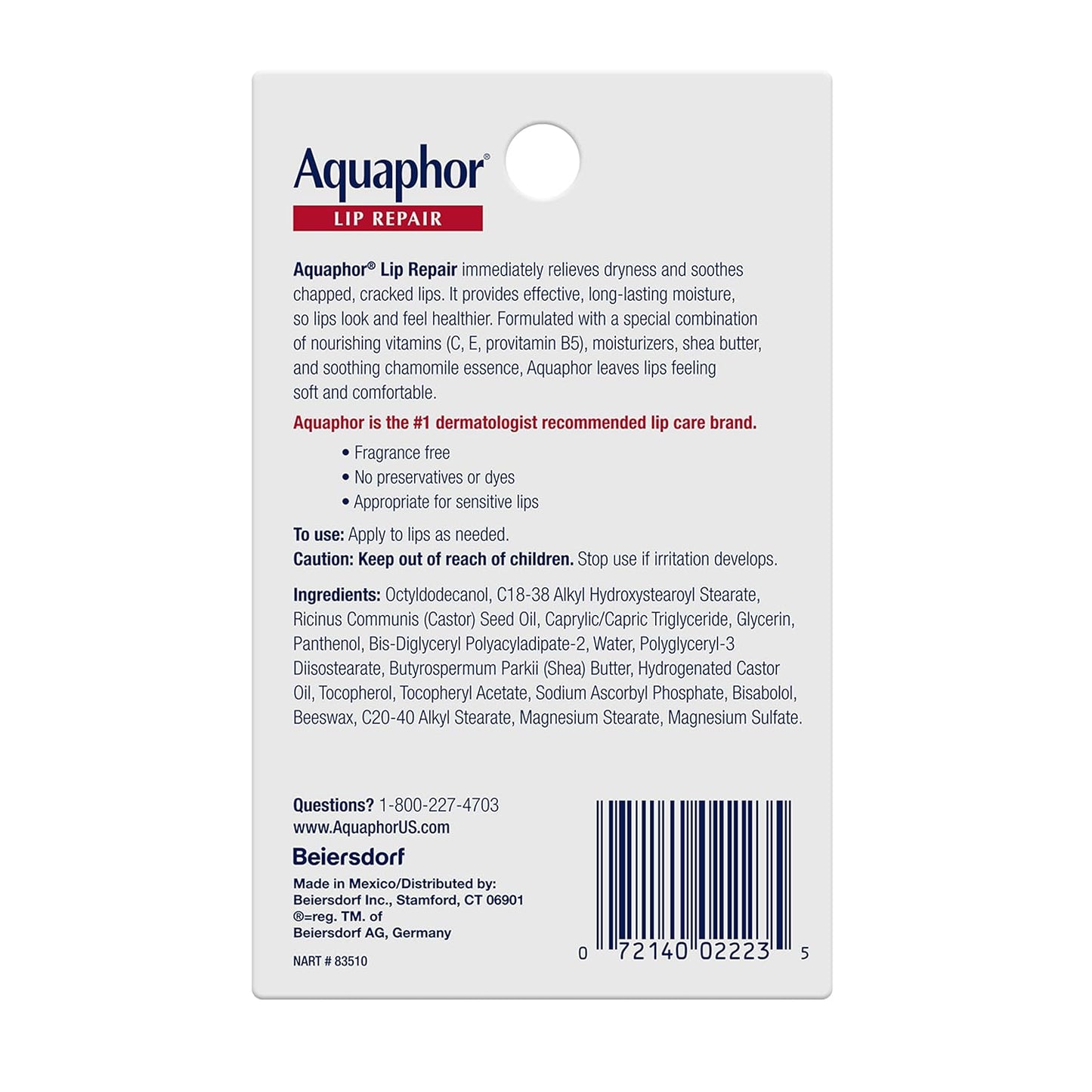 Aquaphor Lip Repair Tubes, Lip Ointment for Chapped Lips, Moisturizing Lip Balm, 0.35 ounce tubes