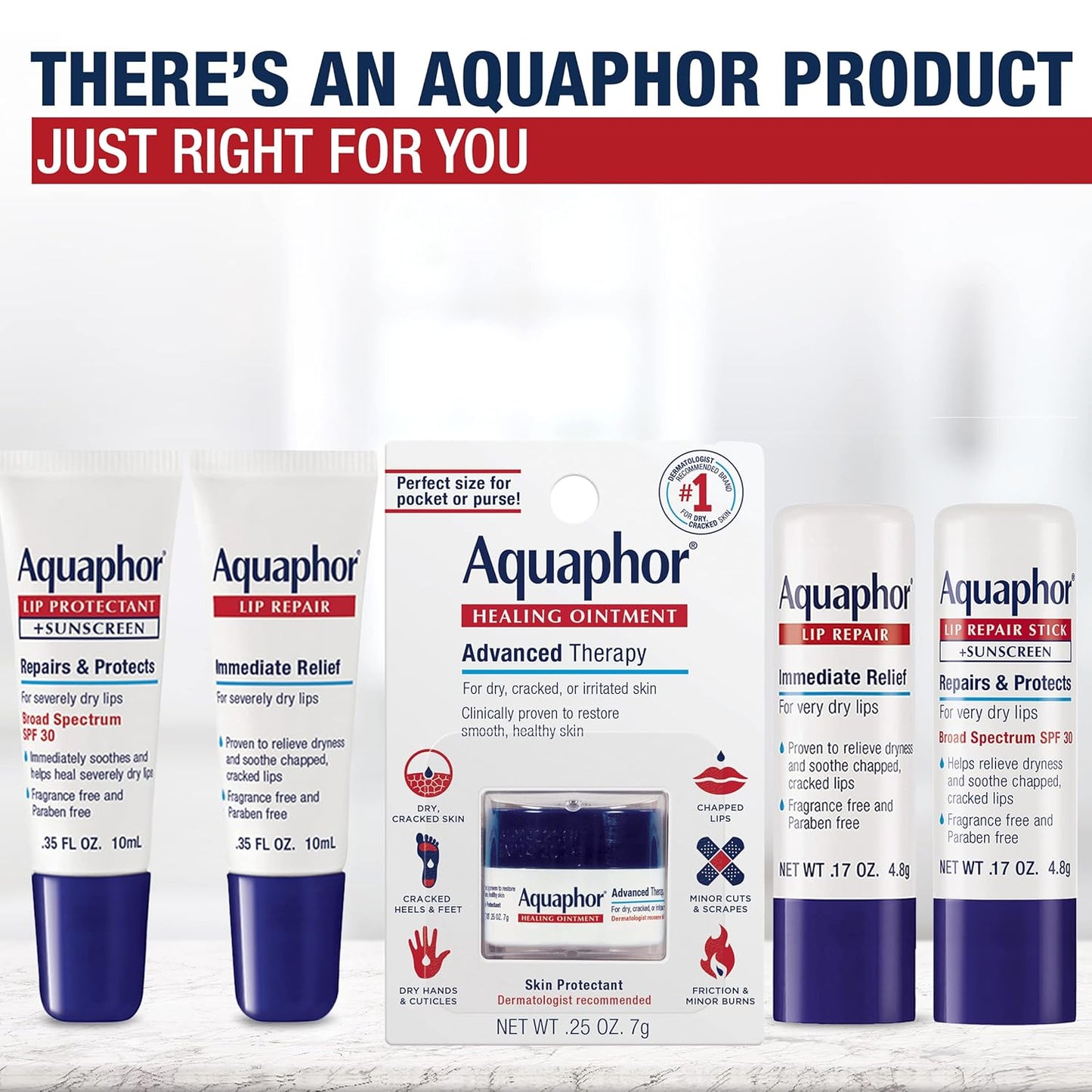 Aquaphor Lip Repair Tubes, Lip Ointment for Chapped Lips, Moisturizing Lip Balm, 0.35 ounce tubes