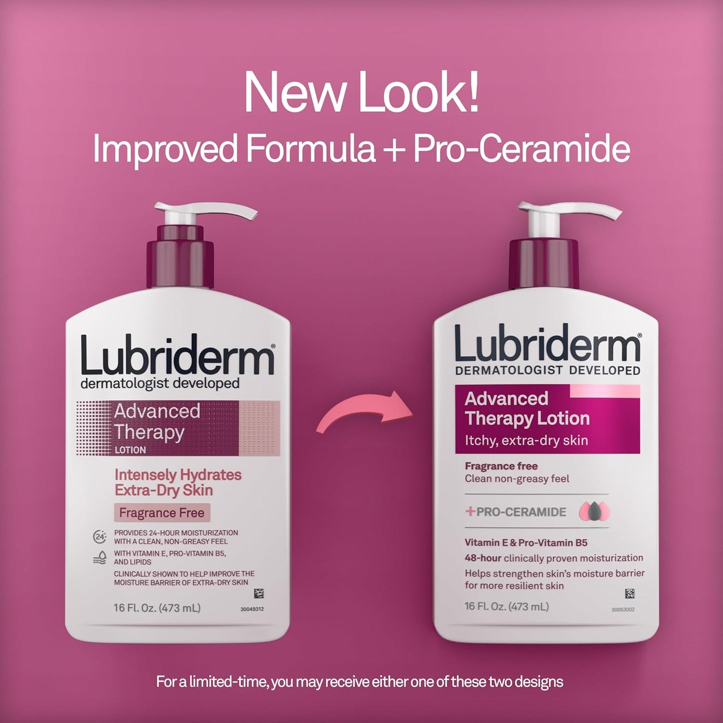 Lubriderm Advanced Therapy Fragrance Free Moisturizing Hand & Body Lotion + Pro-Ceramide with Vitamins E & Pro-Vitamin B5, Intense Hydration for Itchy, Extra Dry Skin, Non-Greasy, 16 fl. oz