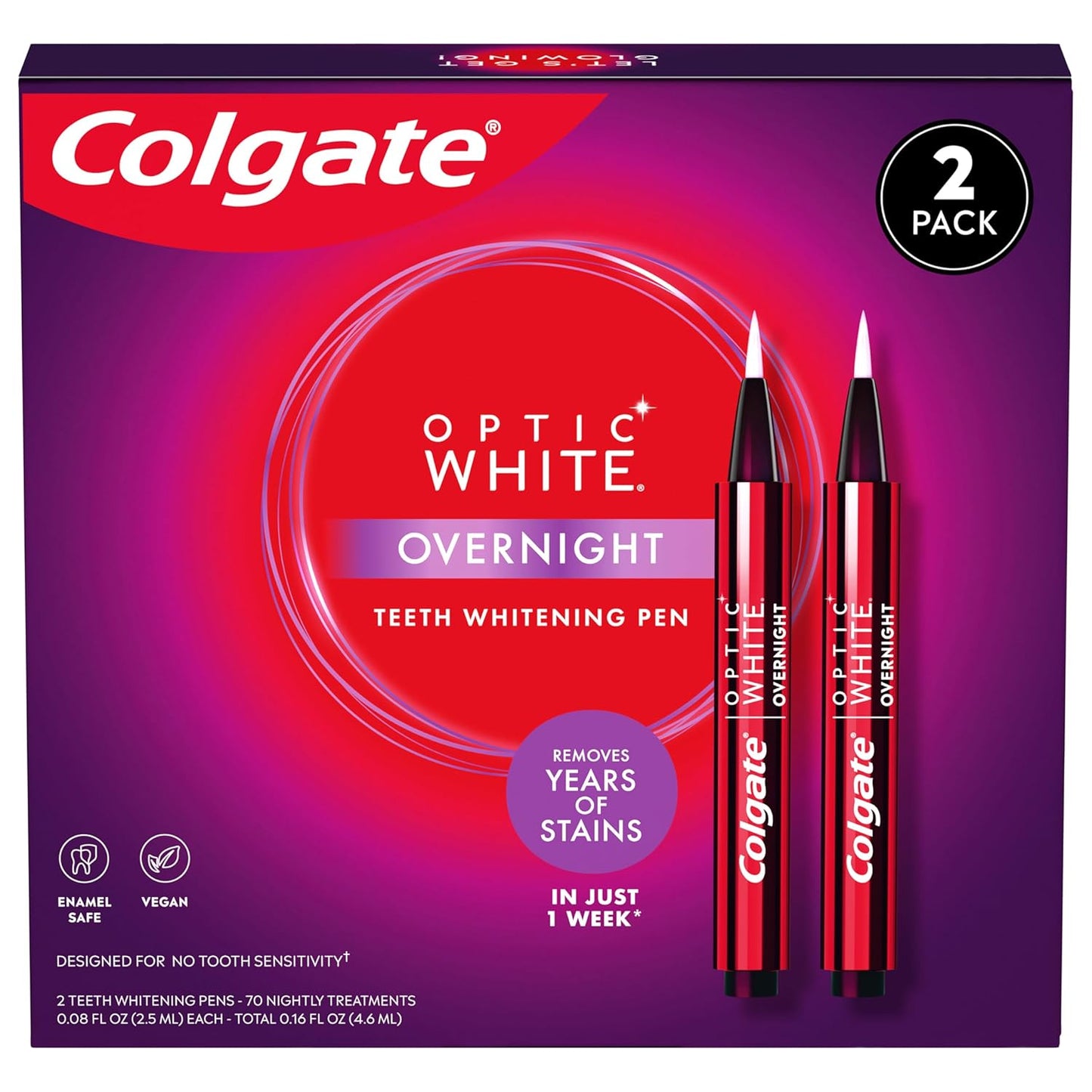 Colgate Optic White Overnight Teeth Whitening Pen, Teeth Stain Remover to Whiten Teeth, 35 Nightly Treatments