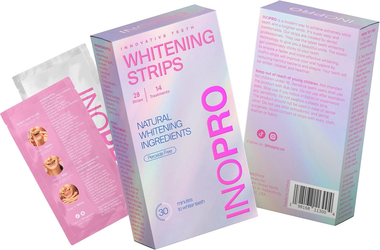 Teeth Whitening Strips 14 Treatments Kit - Teeth Whitener, Peroxide Free, Enamel Safe Green White Strips, Deep Stains Removal - Instant Teeth Whitening Without The Harm (28 Strips)