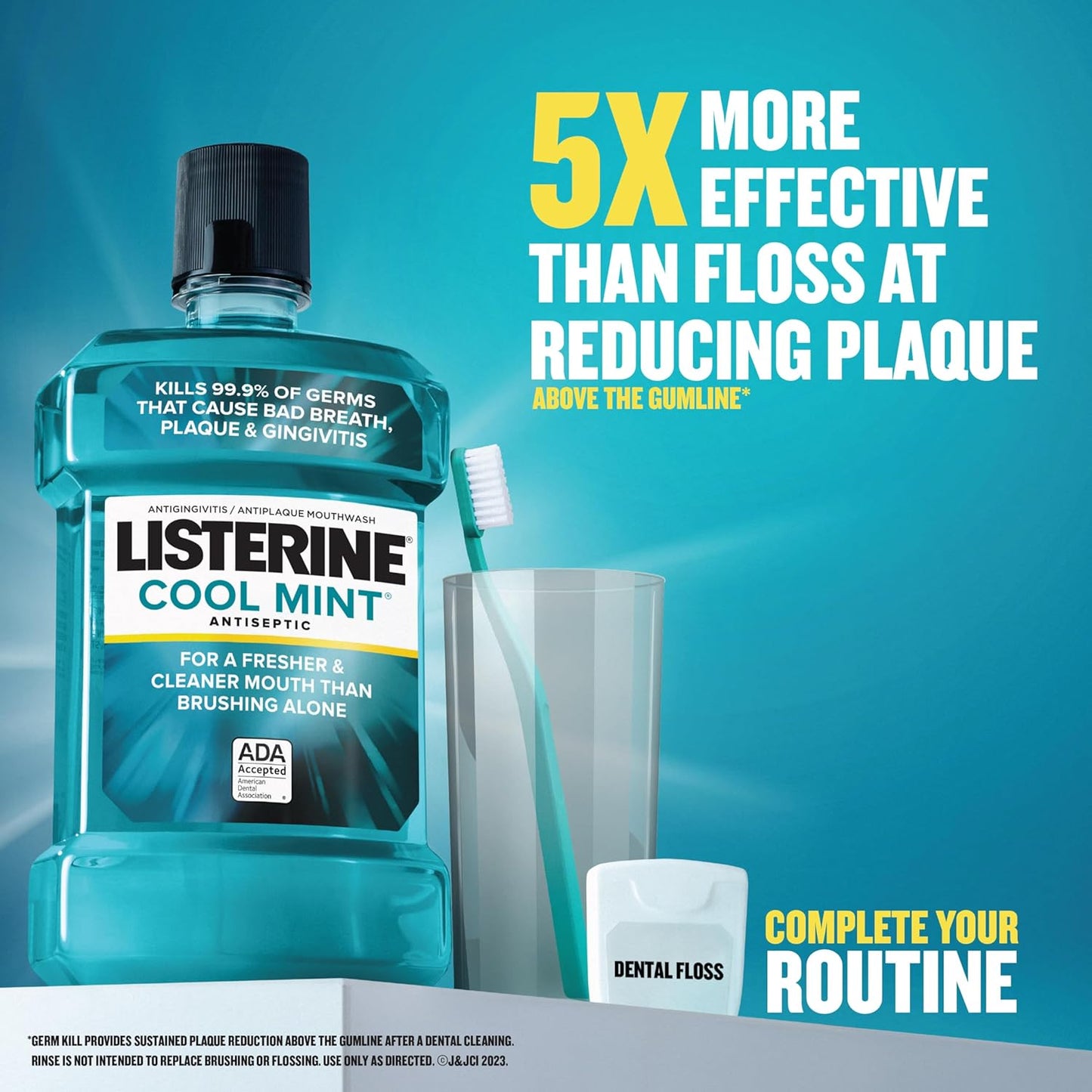 Listerine Mouthwash, Antiseptic, Antibacterial, Bad Breath Treatment, Plaque & Gingivitis Protection, Gum Disease Treatment, Mouth Wash for Adults; Cool Mint Flavor, 1 L