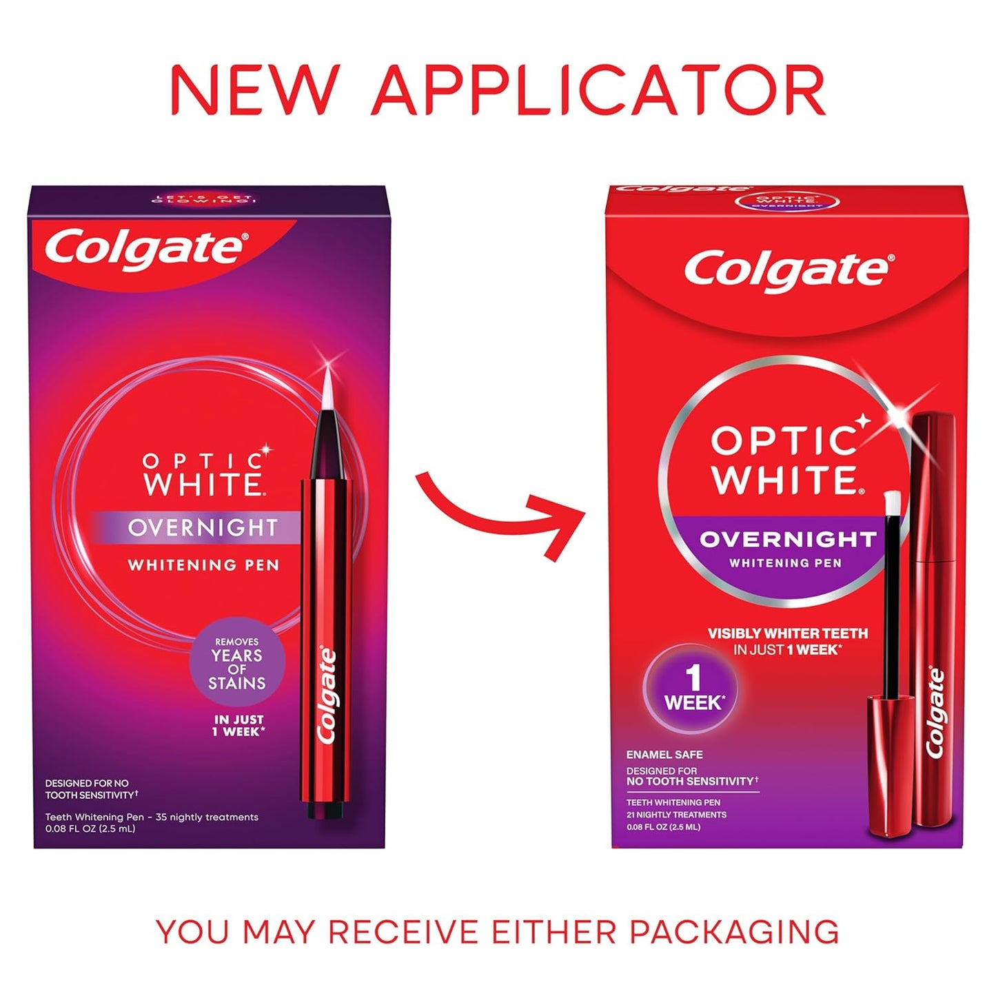 Colgate Optic White Overnight Teeth Whitening Pen, Teeth Stain Remover to Whiten Teeth, 35 Nightly Treatments