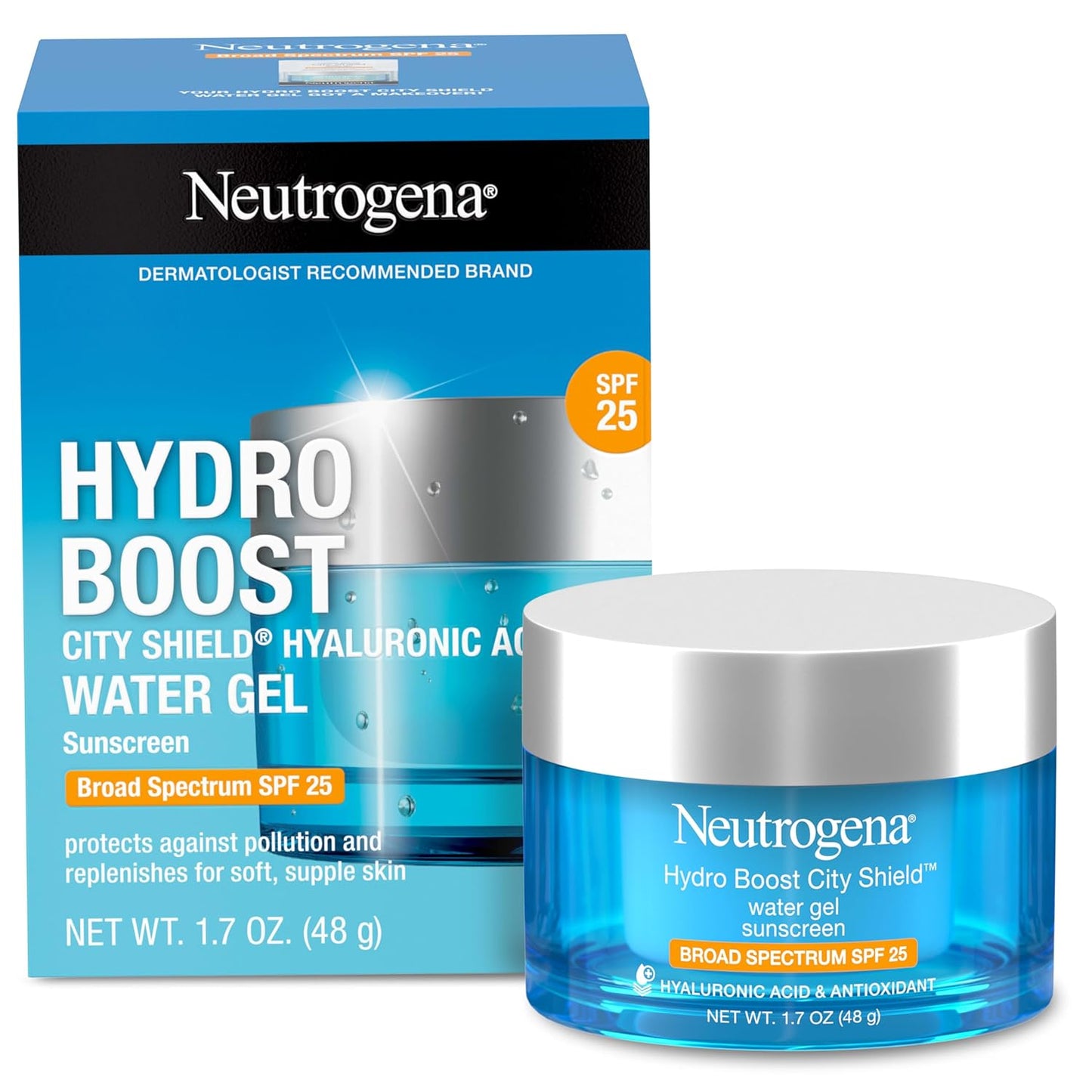 Neutrogena Hydro Boost Face Moisturizer with SPF 25, Hydrating Facial Sunscreen, Oil-Free and Non-Comedogenic Water Gel Face Lotion 1.7 oz