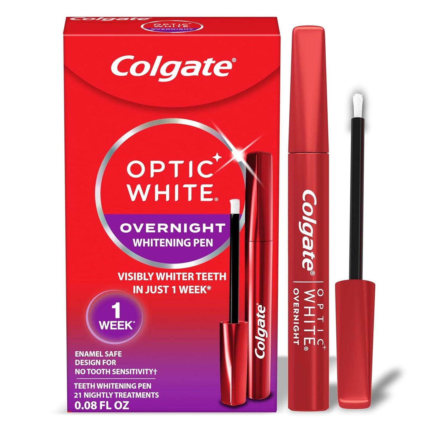 Colgate Optic White Overnight Teeth Whitening Pen, Teeth Stain Remover to Whiten Teeth, 35 Nightly Treatments