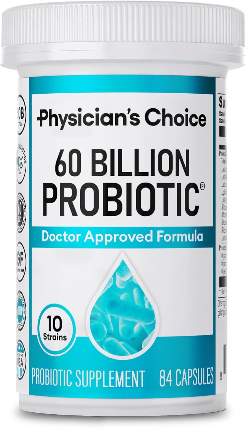 Physician's CHOICE Probiotics 60 Billion CFU - 10 Strains + Organic Prebiotics - Immune, Digestive & Gut Health - Supports Occasional Constipation, Diarrhea, Gas & Bloating - for Women & Men