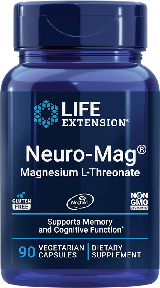 Life Extension Neuro-mag Magnesium L-threonate, Magtein, Magnesium Supplement, Brain Health, Memory & Attention, Gluten Free, Vegetarian, Non-GMO, Vegetarian Capsules