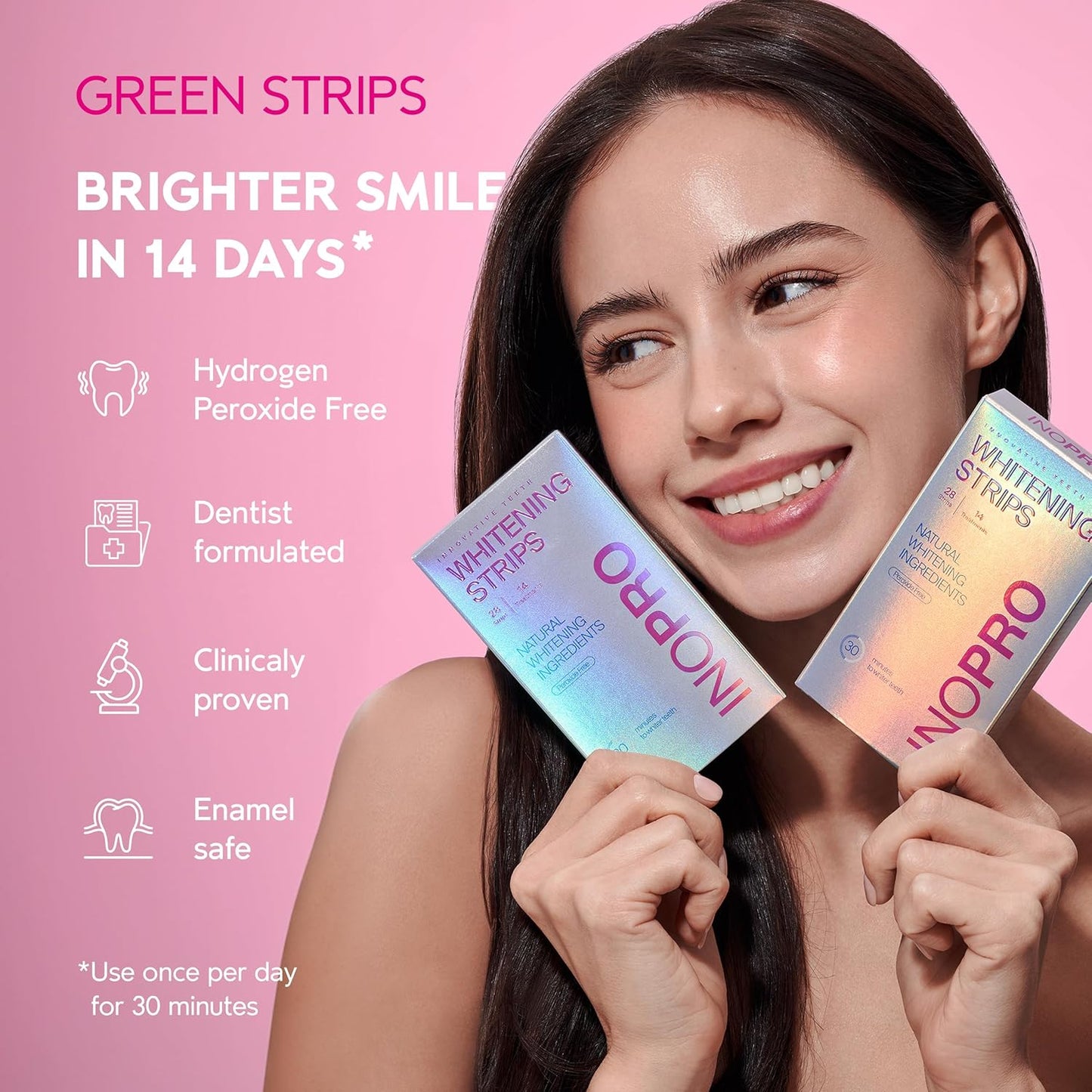 Teeth Whitening Strips 14 Treatments Kit - Teeth Whitener, Peroxide Free, Enamel Safe Green White Strips, Deep Stains Removal - Instant Teeth Whitening Without The Harm (28 Strips)